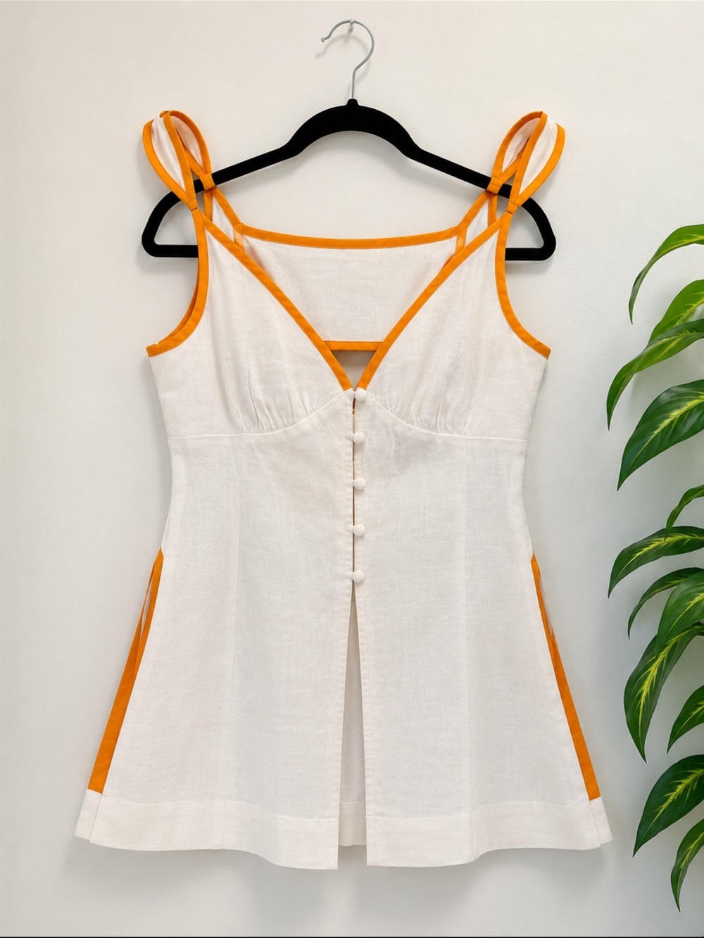 Anthropologie White & Orange Trim Mini Dress – Size Small – NWT